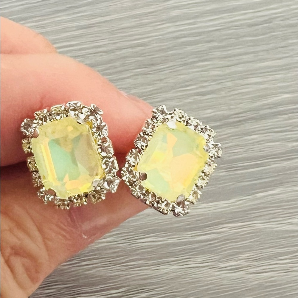 Large Silver and Yellow Rhinestones Earrings